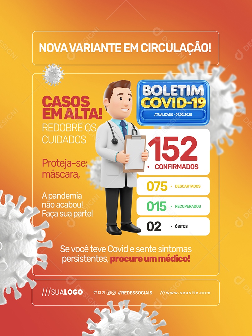 Boletim Covid-19 Casos Em Alta Redobre os Cuidados Social Media PSD Editável