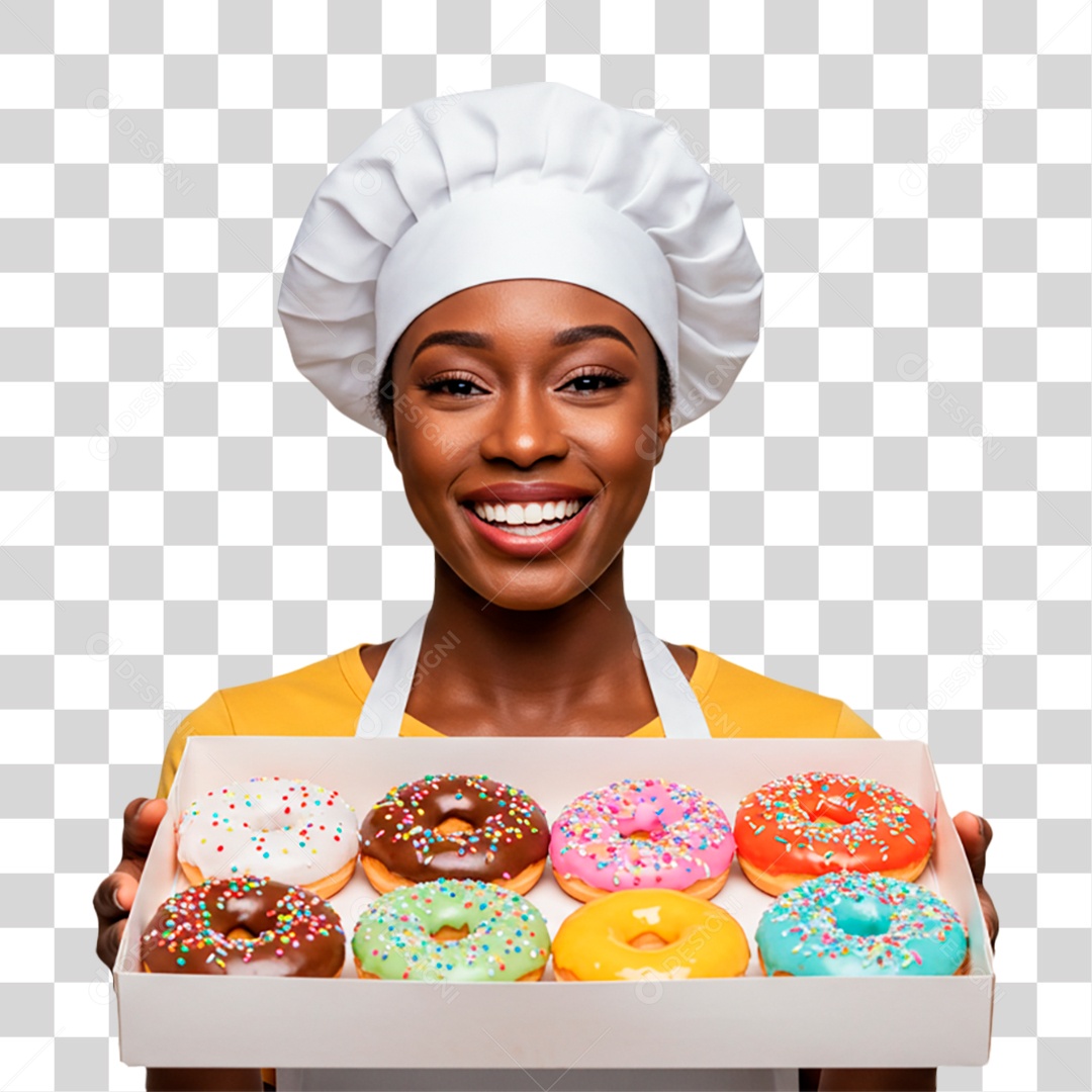 Mulher Segurando Caixa de Donuts PNG Transparente