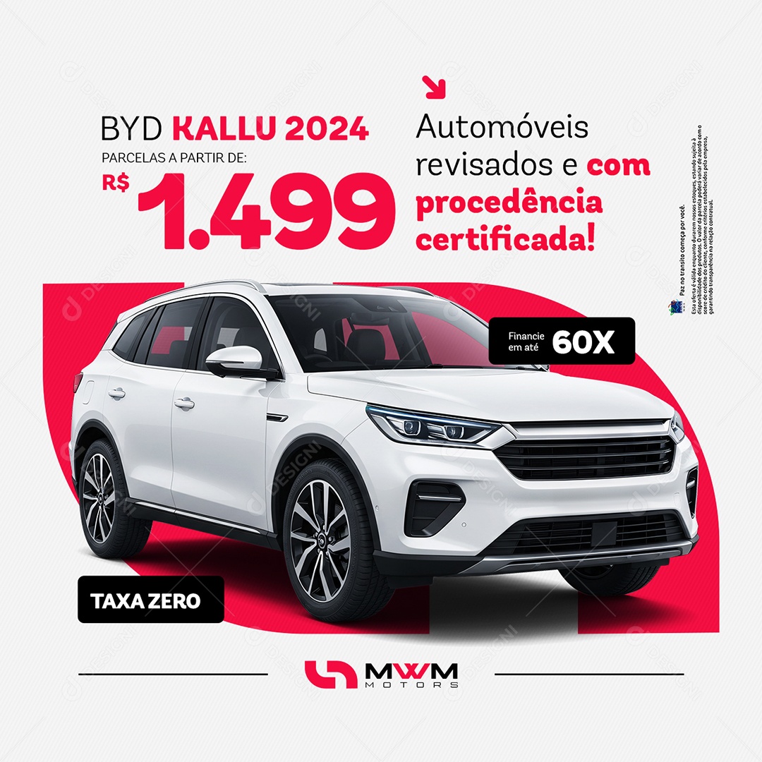 Ofertas Carros Concessionária BYD Kallu Automóveis Revisados Social Media PSD Editável