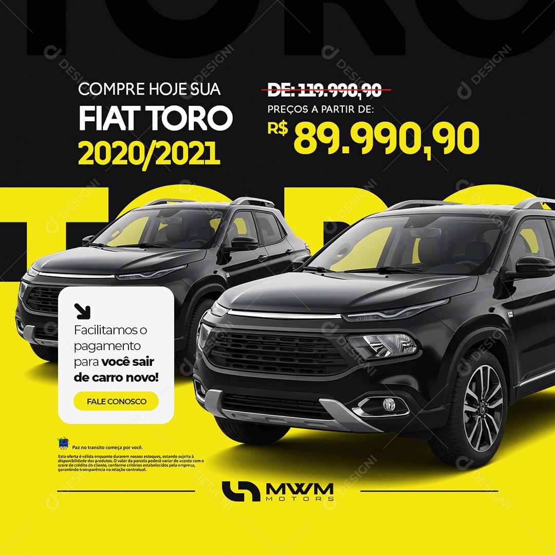 Ofertas Carros Concessionária Compre Hoje Sua Fiat Toro Social Media PSD Editável