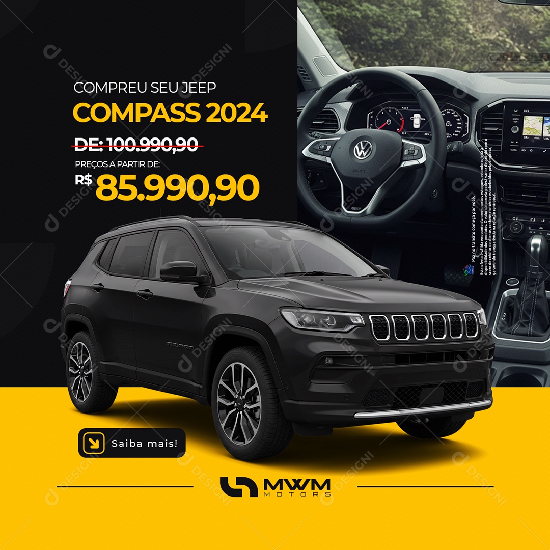 Ofertas Carros Concessionária Compre seu Jeep Compass Social Media PSD Editável