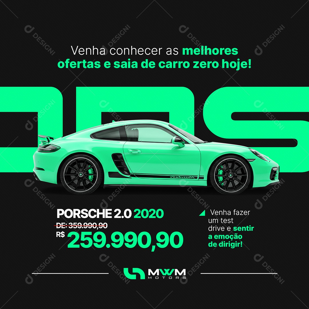 Ofertas Carros Concessionária Porsher Sentir a Emoção de Dirigir Social Media PSD Editável