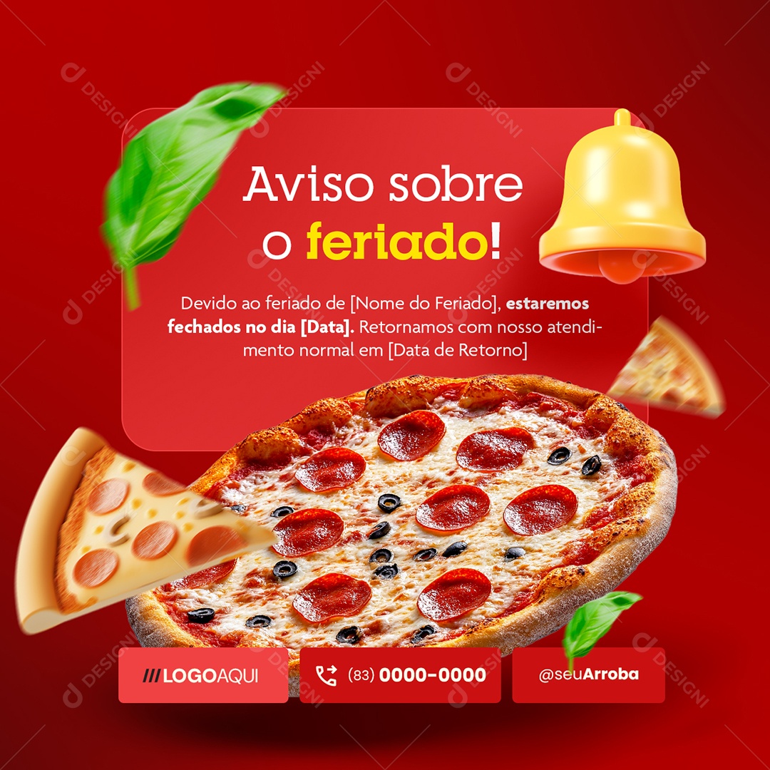 Pizzaria Aviso Sobre o Feriado Estaremos Fechado Social Media PSD Editável