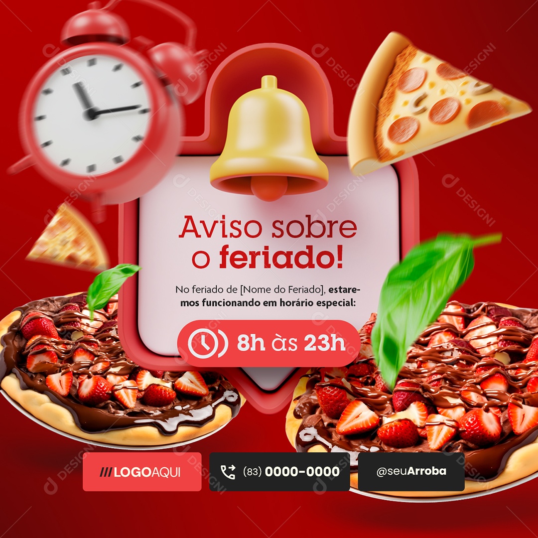 Pizzaria Aviso Sobre o Feriado Social Media PSD Editável