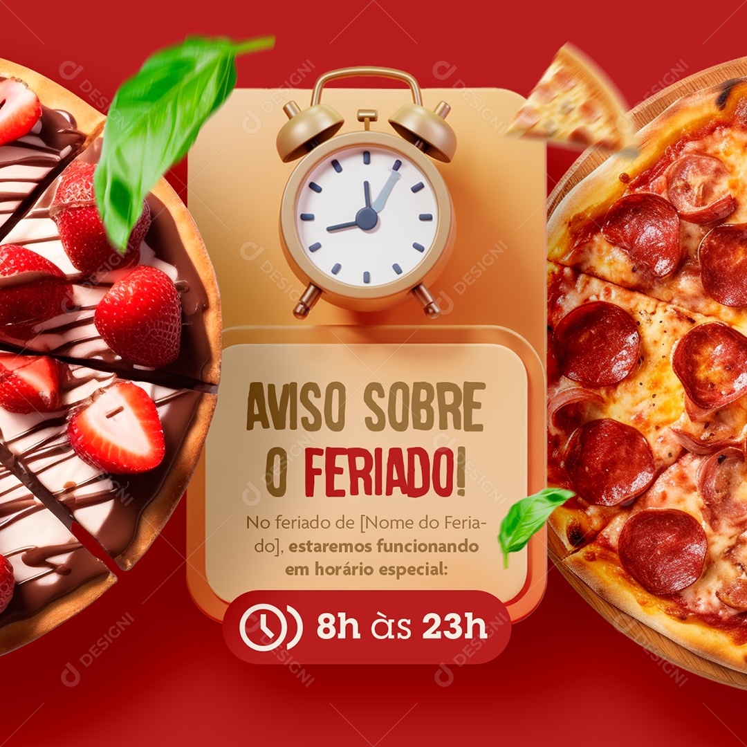 Pizzaria Aviso Sobre o Feriado Horário Especial Social Media PSD Editável