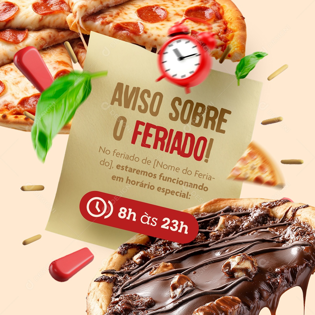 Pizzaria Aviso Sobre o Feriado Social Media PSD Editável