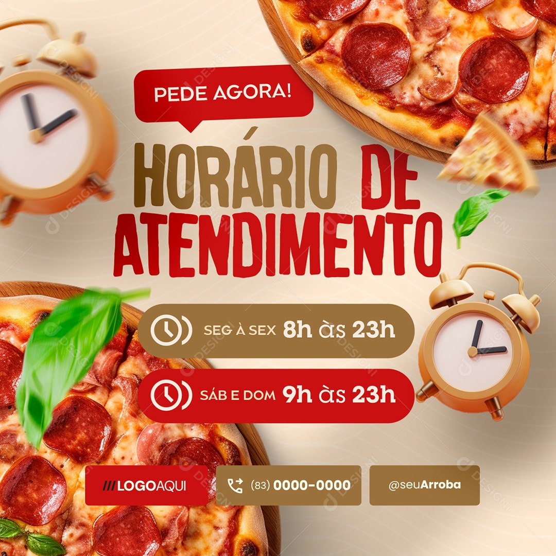 Aviso Pizzaria Pede Agora Horário De Atendimento Social Media PSD Editável