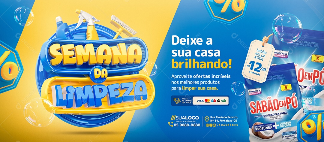 Banner Semana Da Limpeza Deixe a Sua Casa Brilhando Produtos Social Media PSD Editável