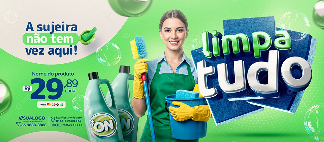 Banner Limpa Tudo A Sujeira Não Tem Vez Produtos de Limpeza Social Media PSD Editável