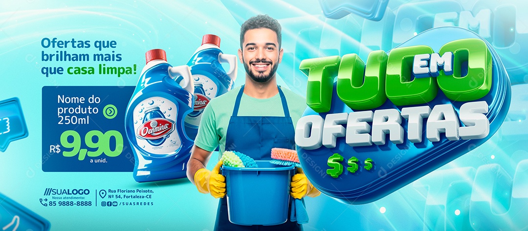 Banner Tudo Em Ofertas Produtos de Limpeza Social Media PSD Editável