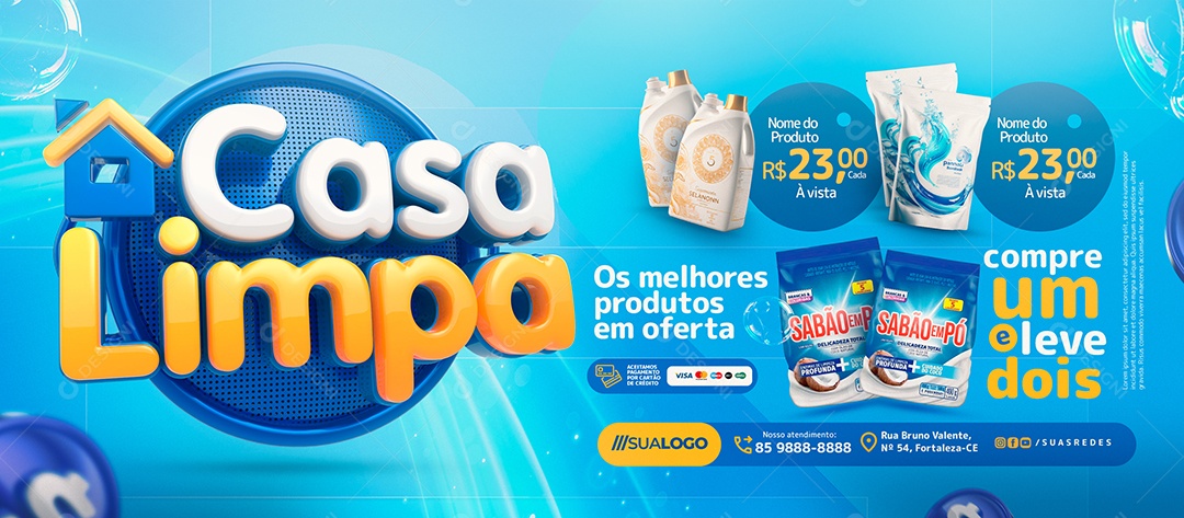 Banner Casa Limpa Os Melhores Produtos Social Media PSD Editável