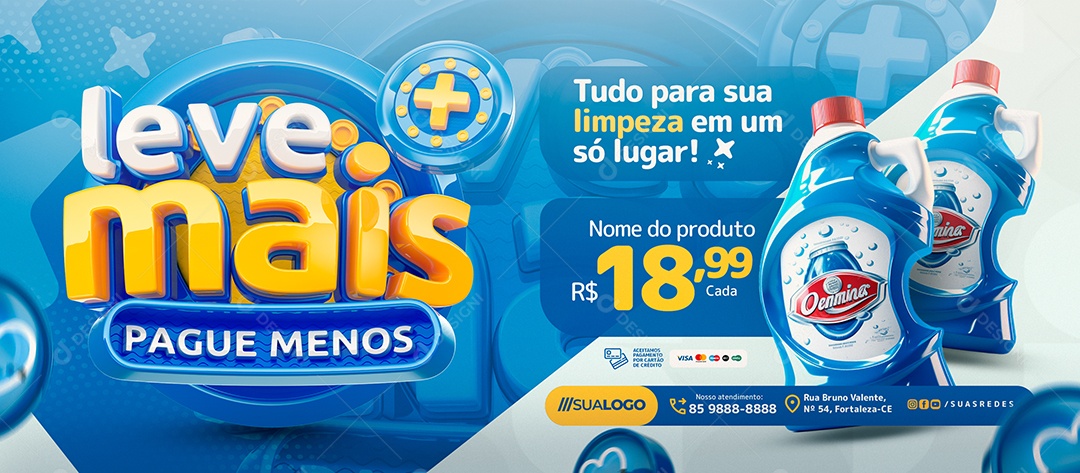 Banner Leve Mais Pague Menos Produtos Limpeza Social Media PSD Editável
