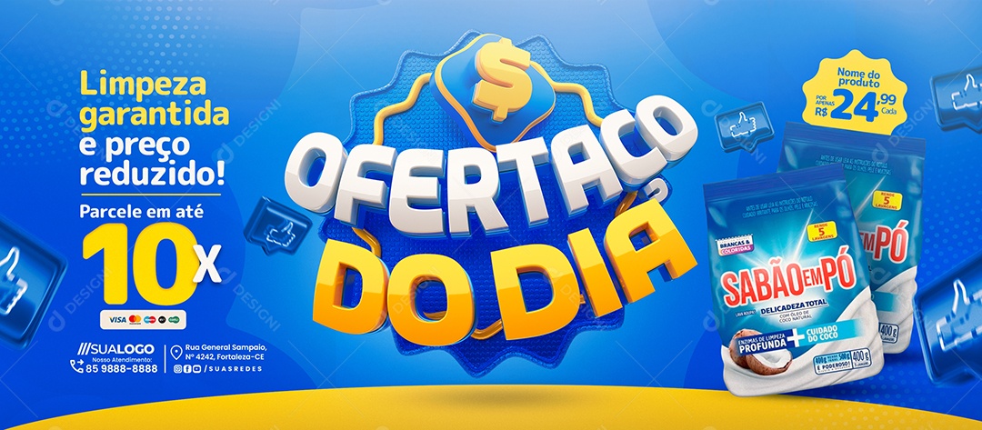 Banner Ofertaço Do Dia Produtos Limpeza Sabão Em Pó Social Media PSD Editável