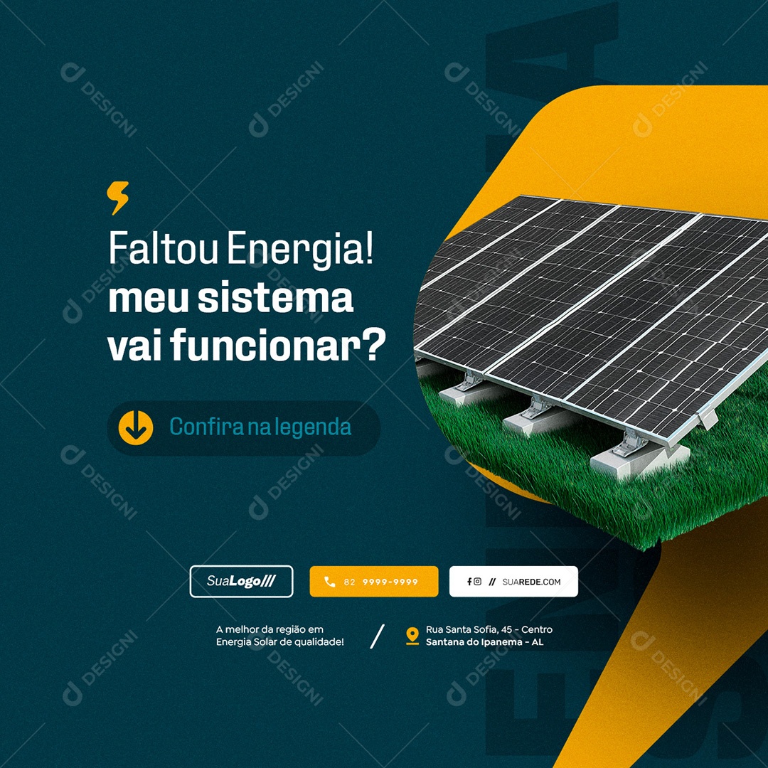 Energia Solar Faltou Energia Meu Sistema Vai Funciona Social Media PSD Editável