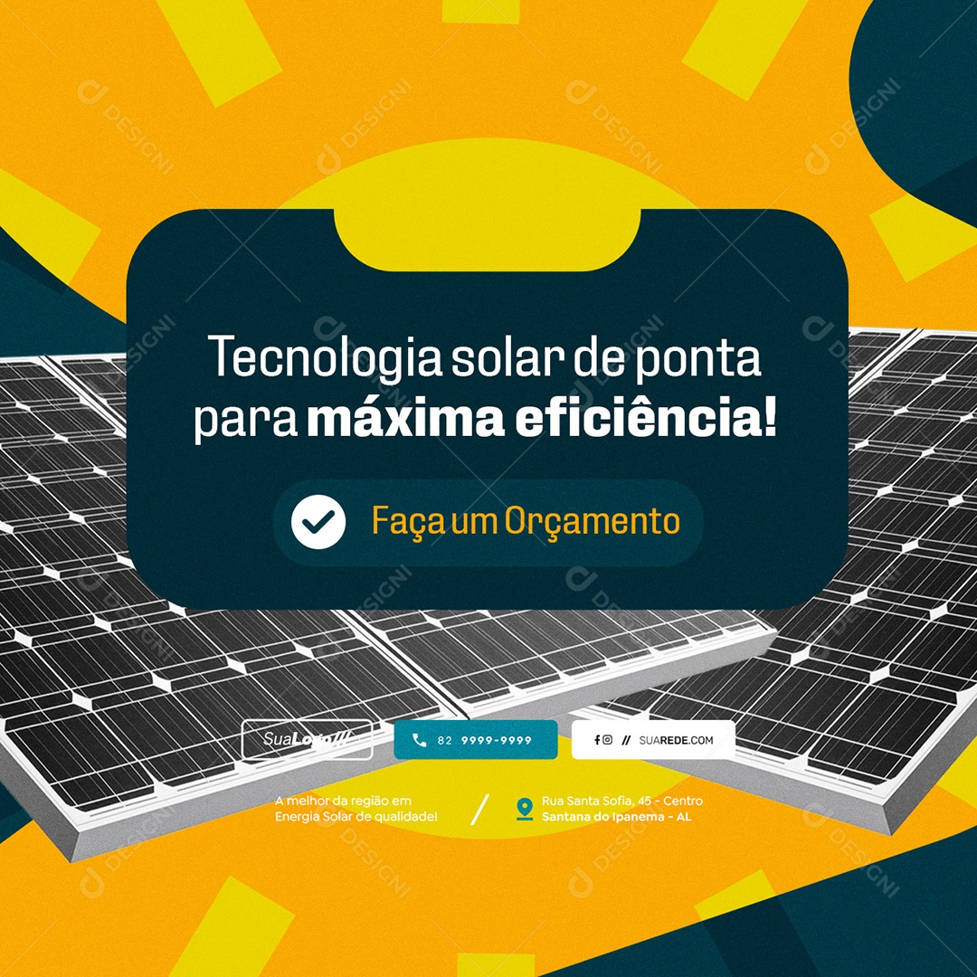 Energia Solar Tecnologia Solar de Ponta para Máxima Eficiência Social Media PSD Editável