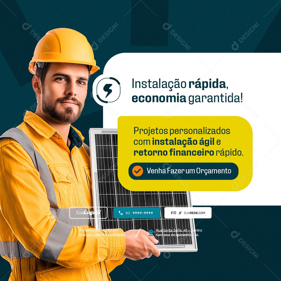 Energia Solar Instalação Rápida Social Media PSD Editável