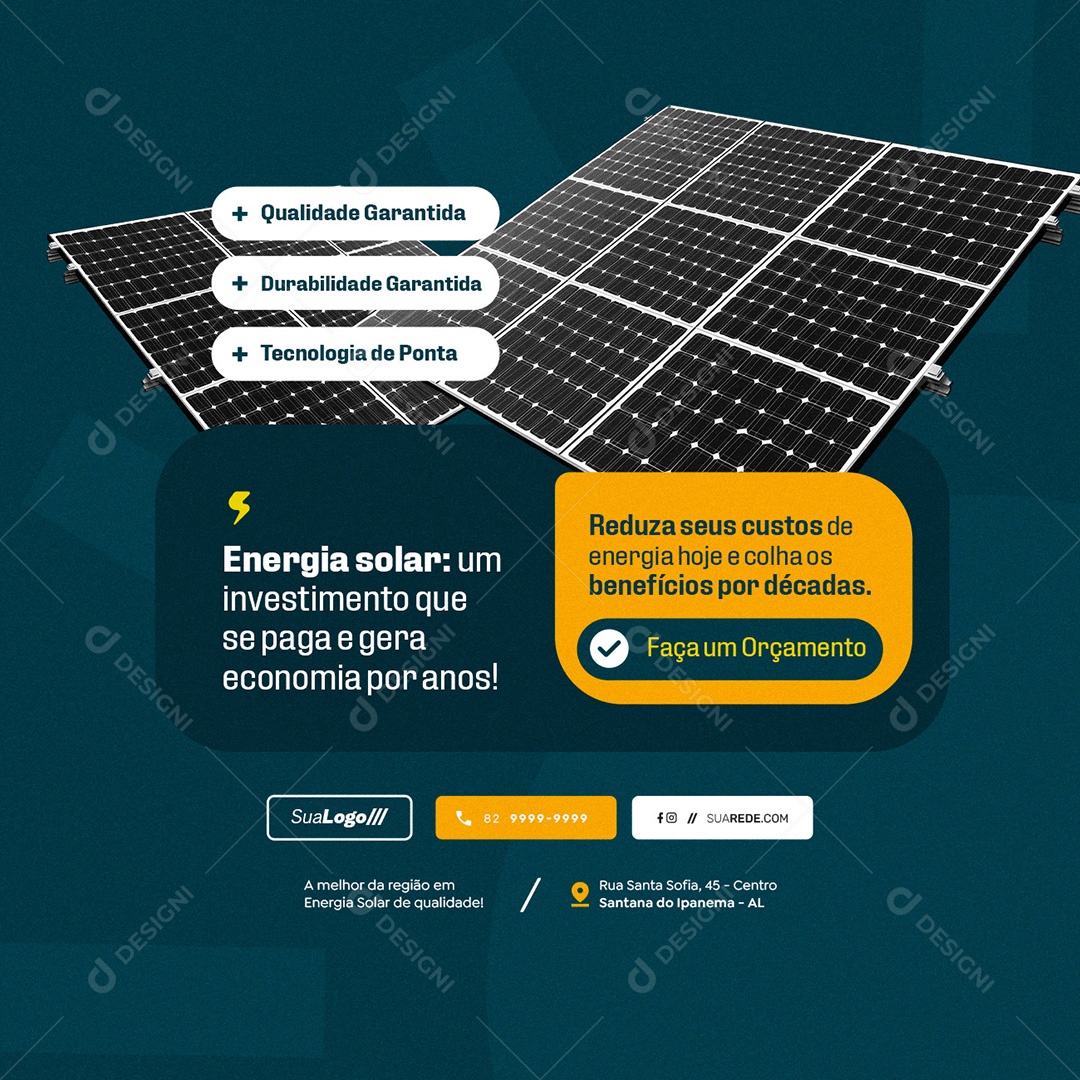Energia Solar Reduze seus Custos Social Media PSD Editável