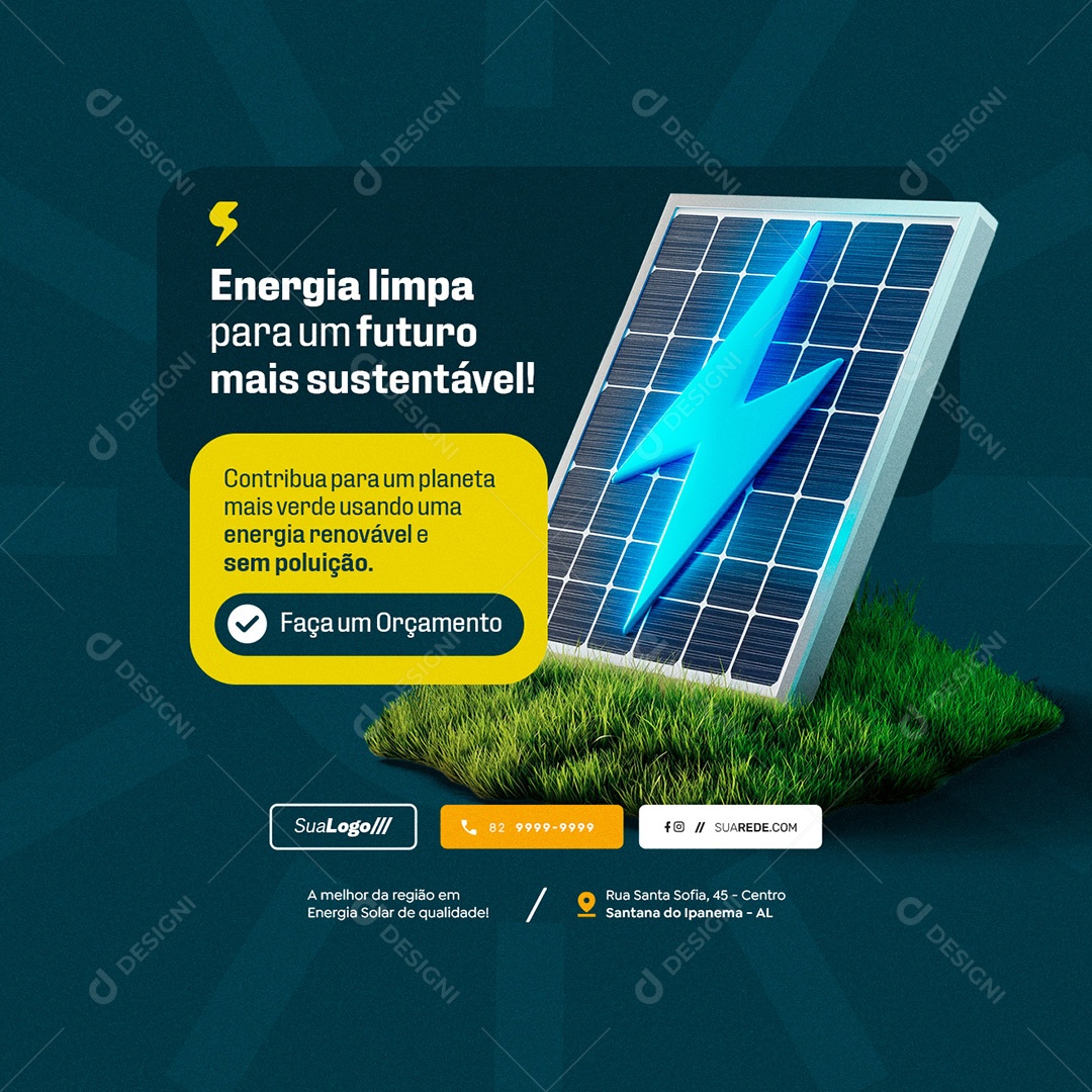 Energia Solar Energia Limpa para Um Futuro Mais Sustentável Social Media PSD Editável