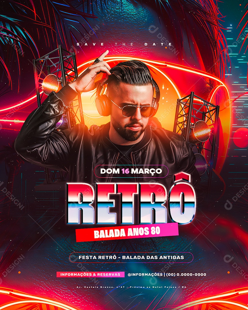 Flyer Retrô Balada Anos 80 Social Media PSD Editável