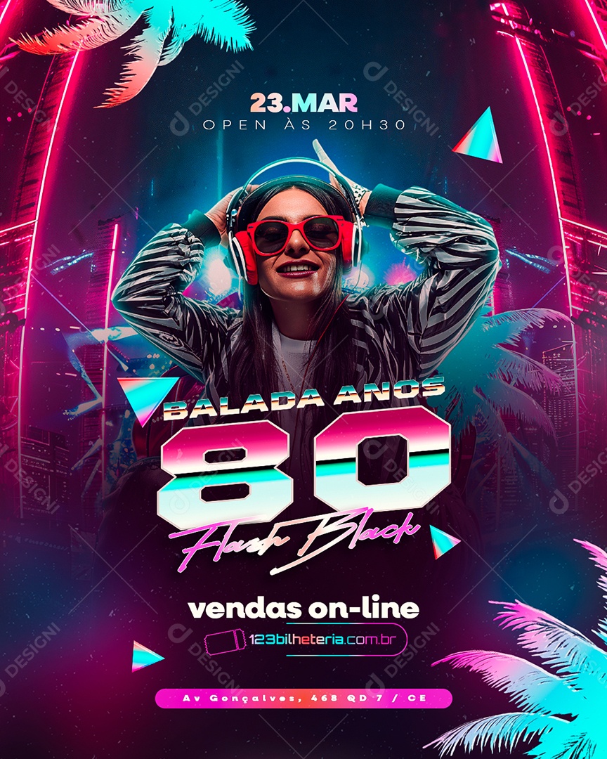 Flyer Balada Anos 80 Flash Black Social Media PSD Editável