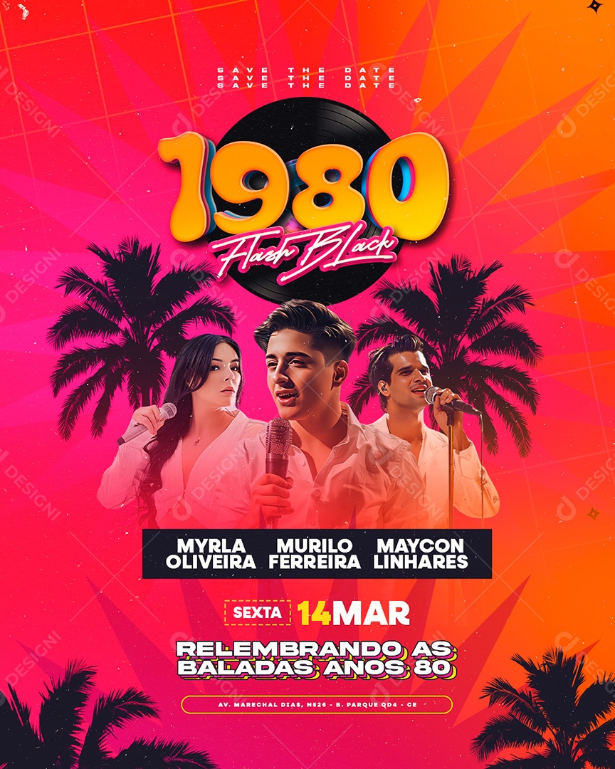 Flyer 1980 Flash Black Social Media PSD Editável