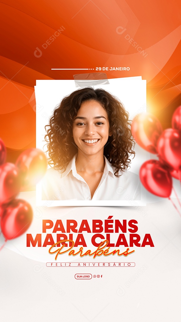 Story Feliz Aniversário Parabéns Maria Clara Social Media PSD Editável