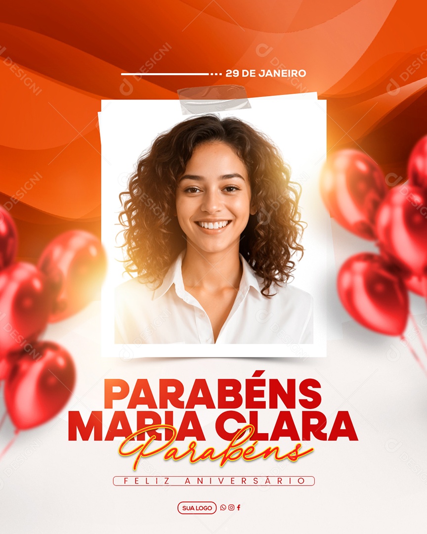 Feliz Aniversário Parabéns Maria Clara Social Media PSD Editável