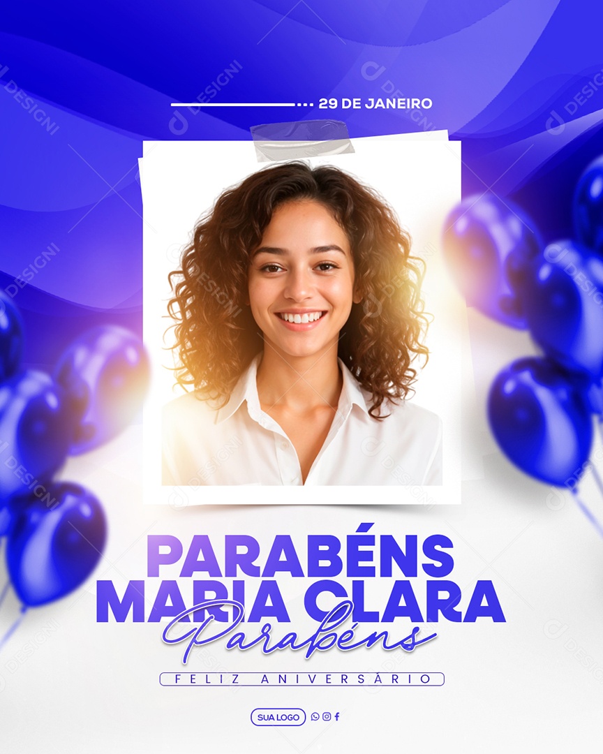 Feliz Aniversário Parabéns Maria Clara Social Media PSD Editável