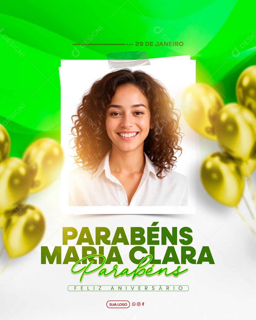 Feliz Aniversário Parabéns Maria Clara Social Media PSD Editável