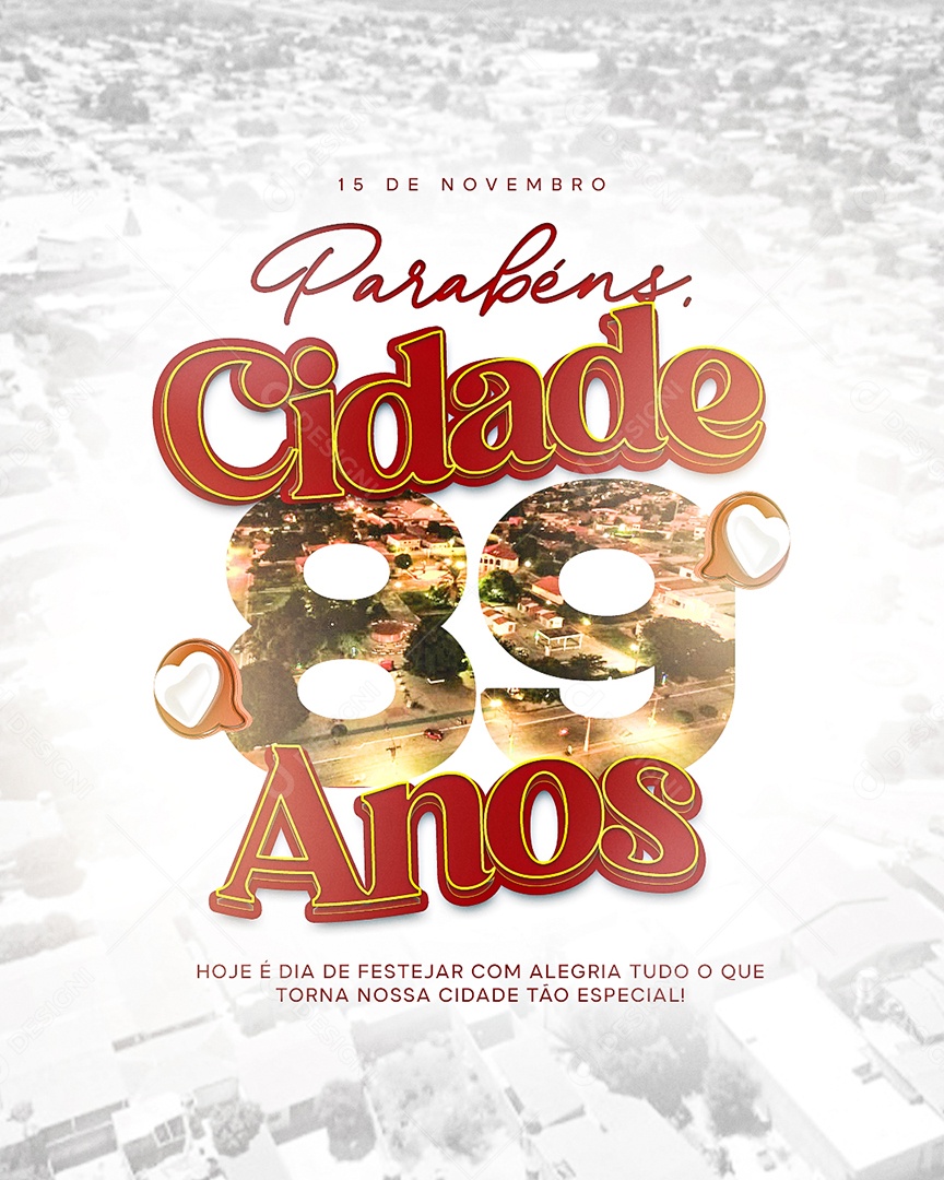 Parabéns Cidade 89 Anos Social Media PSD Editável