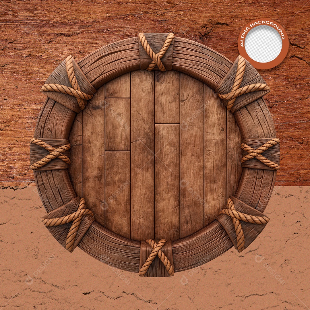 Elemento 3D Placa de Madeira Circular para Composição PSD