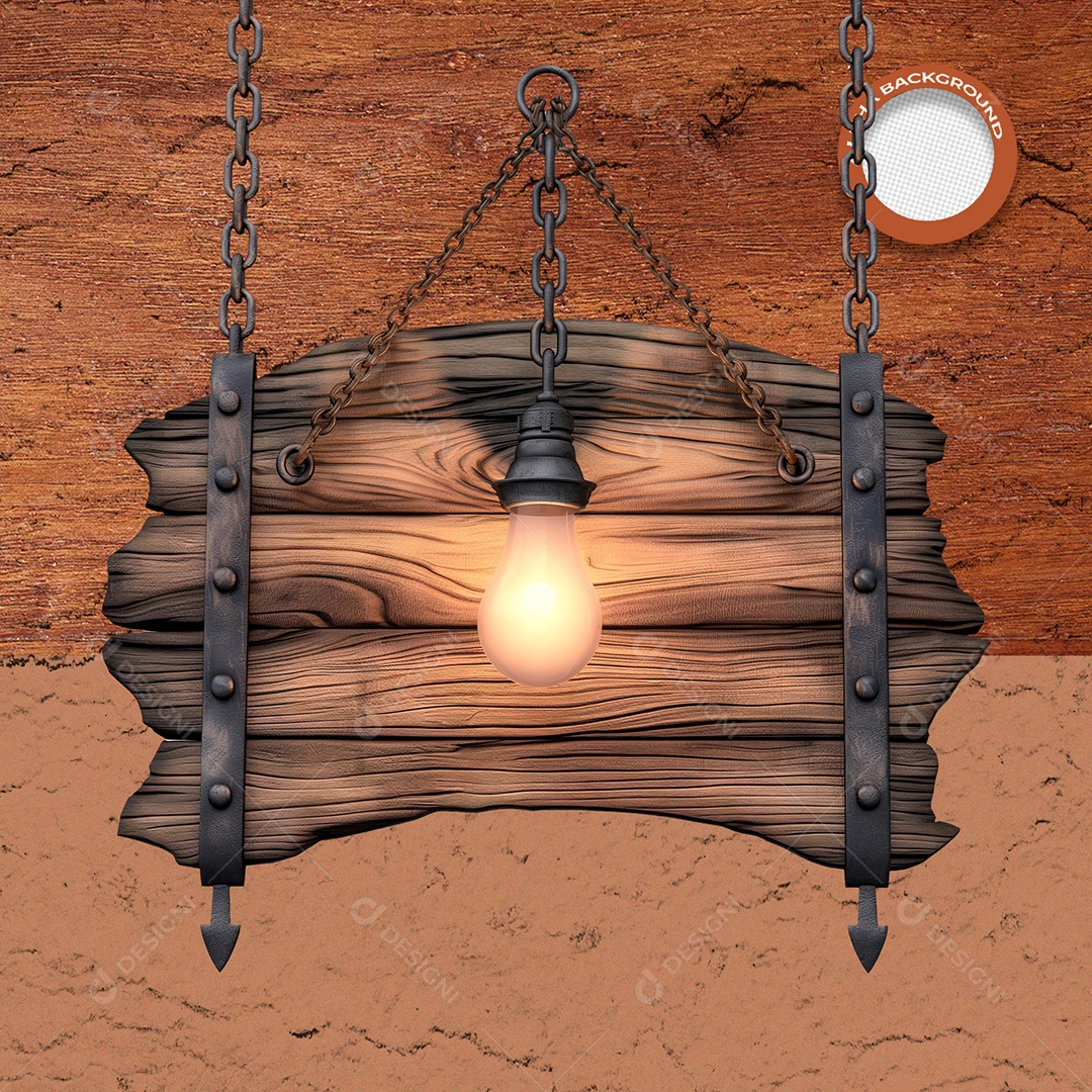 Elemento 3D Placa de Madeira com Correntes para Composição PSD