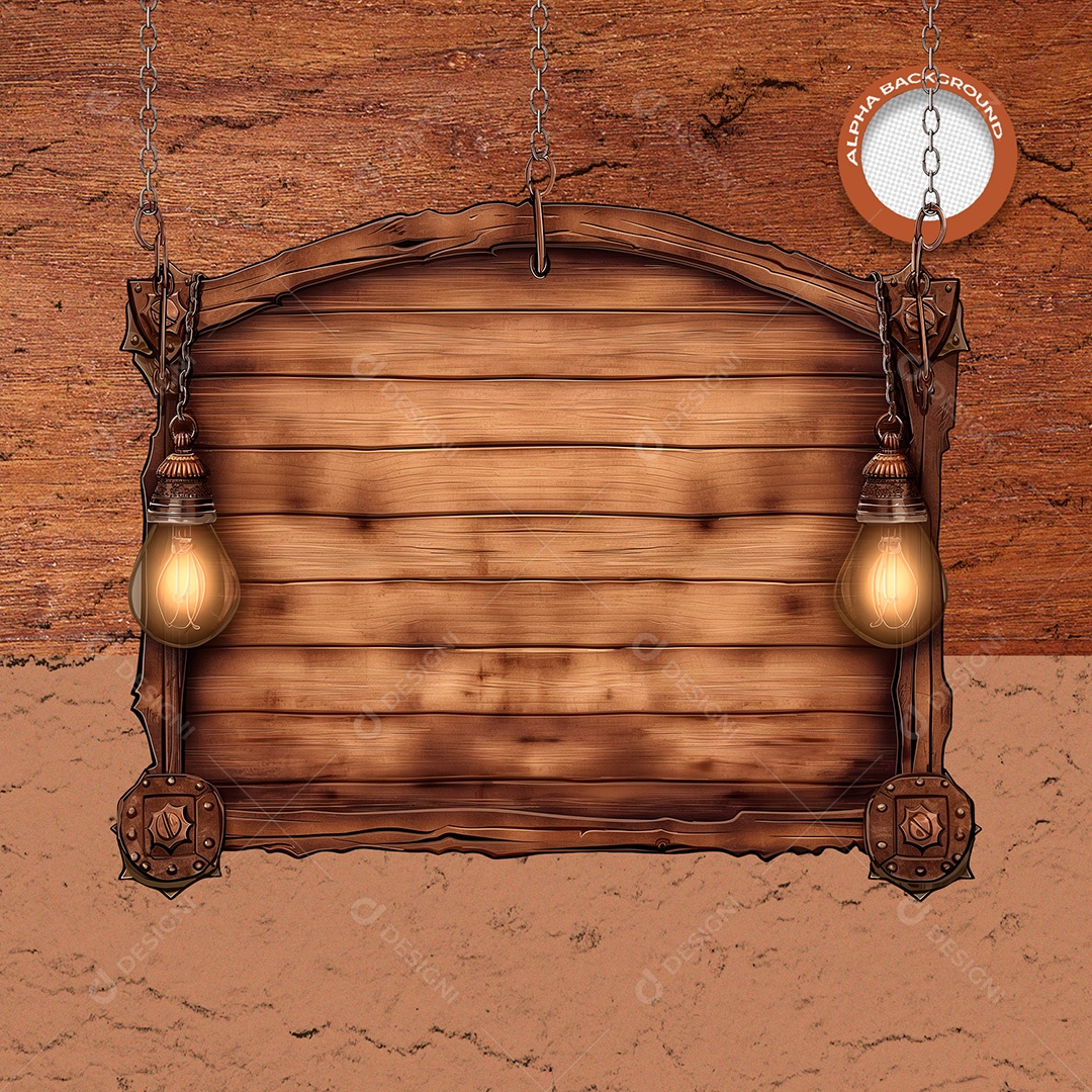 Elemento 3D Placa de Madeira com Correntes para Composição PSD