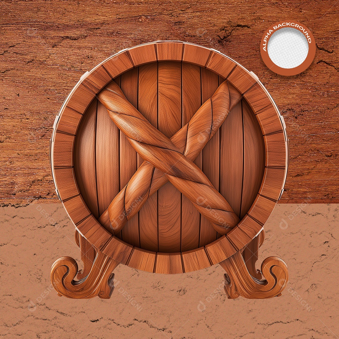 Elemento 3D Placa de Madeira Circular para Composição PSD