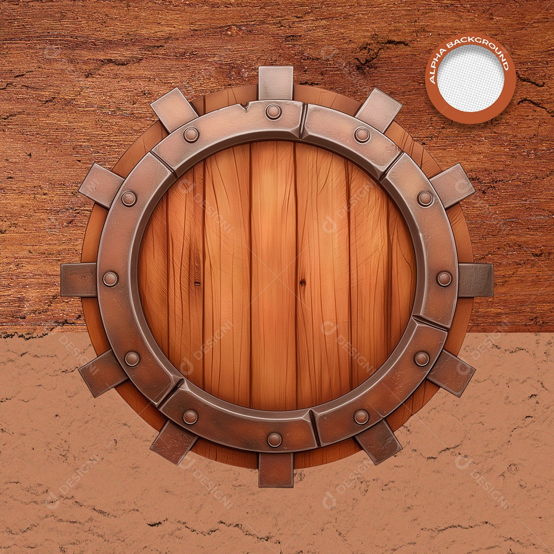 Elemento 3D Placa de Madeira Circular para Composição PSD