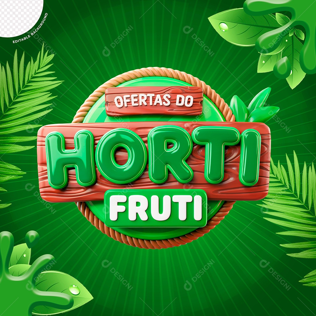 Selo 3D Hortifruti para Composição PSD