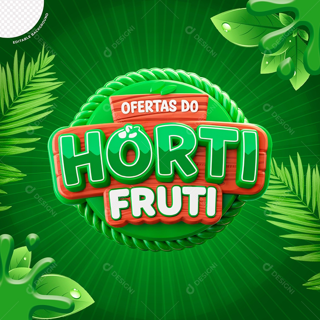 Selo 3D Hortifruti para Composição PSD