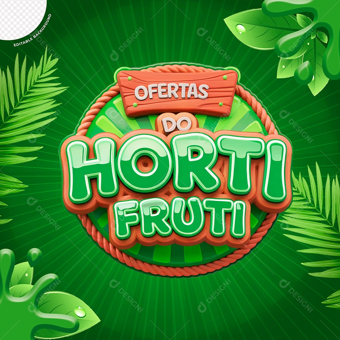 Selo 3D Hortifruti para Composição PSD