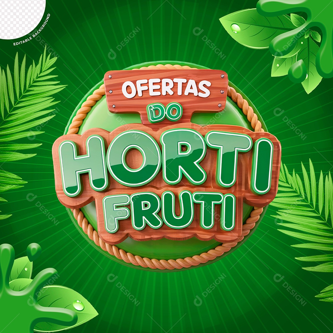 Selo 3D Hortifruti para Composição PSD