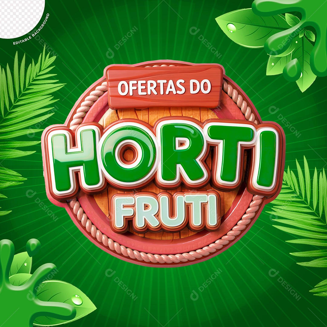 Selo 3D Hortifruti para Composição PSD