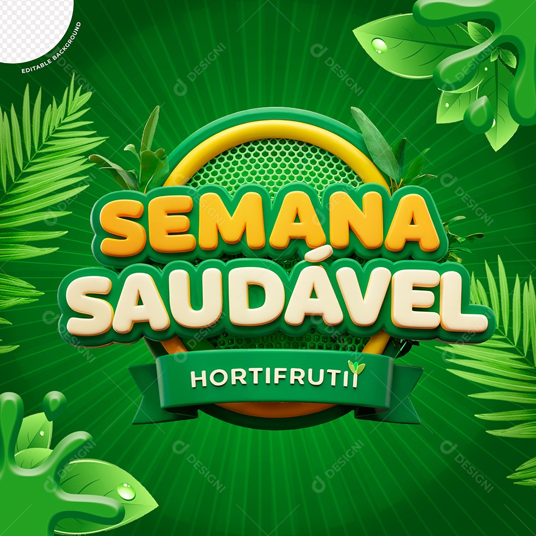 Selo 3D Hortifruti Semana Saudável para Composição PSD