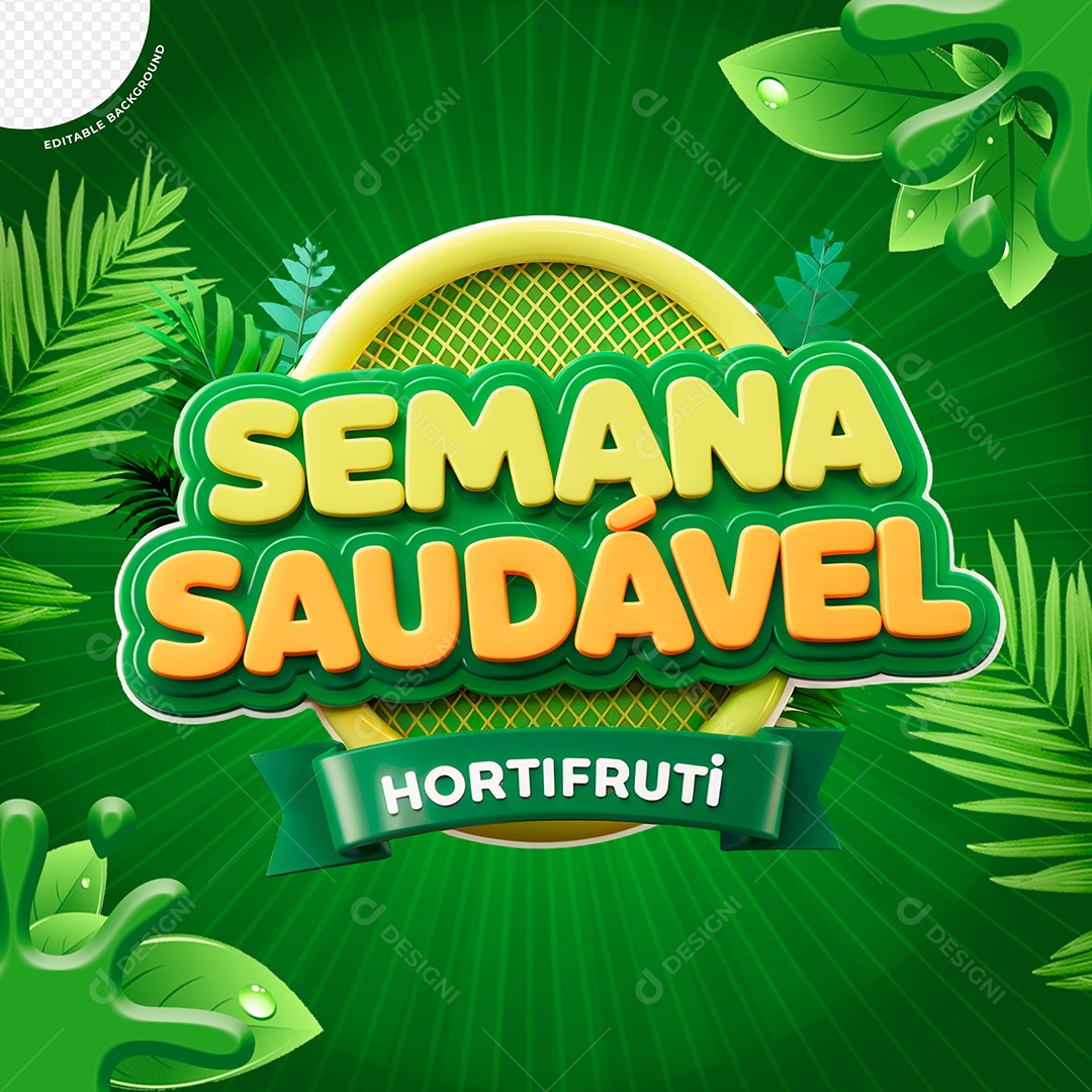Selo 3D Hortifruti Semana Saudável para Composição PSD