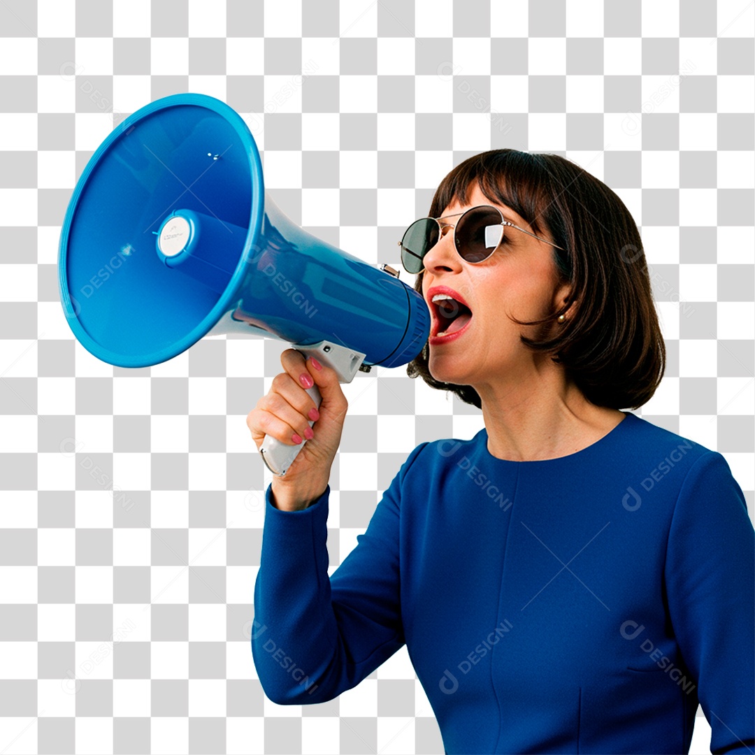 Mulher Segurando Megafone PNG Transparente