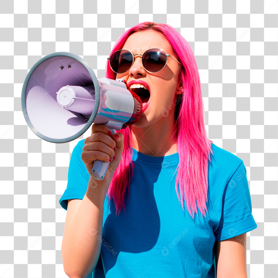 Mulher Segurando Megafone PNG Transparente