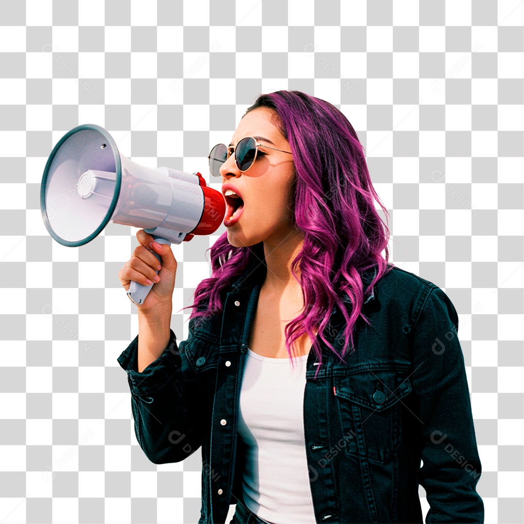 Mulher Segurando Megafone PNG Transparente