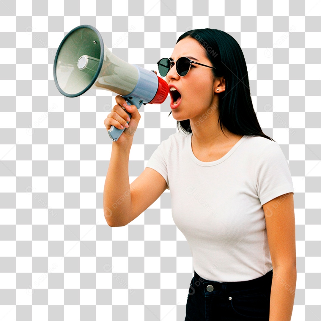 Mulher Segurando Megafone PNG Transparente
