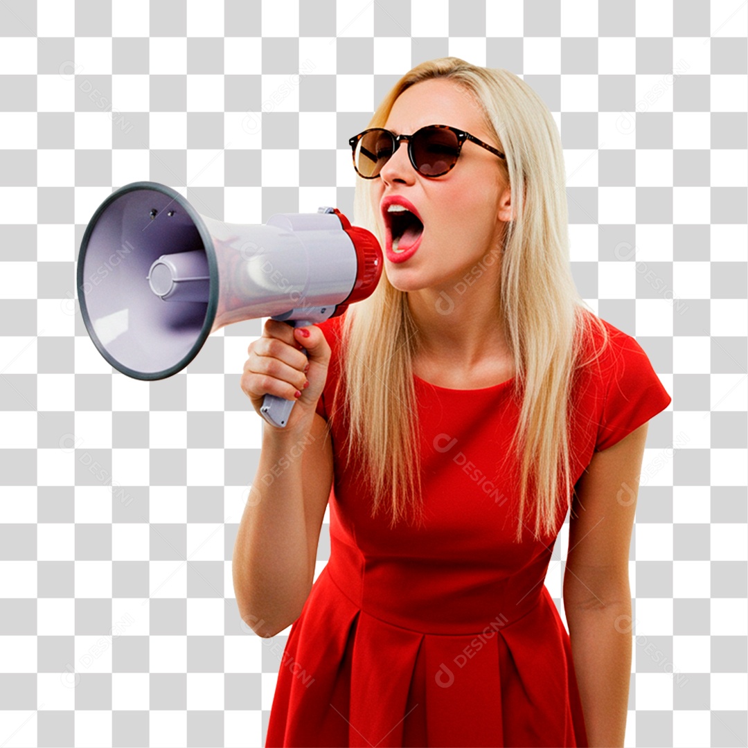Mulher Segurando Megafone PNG Transparente
