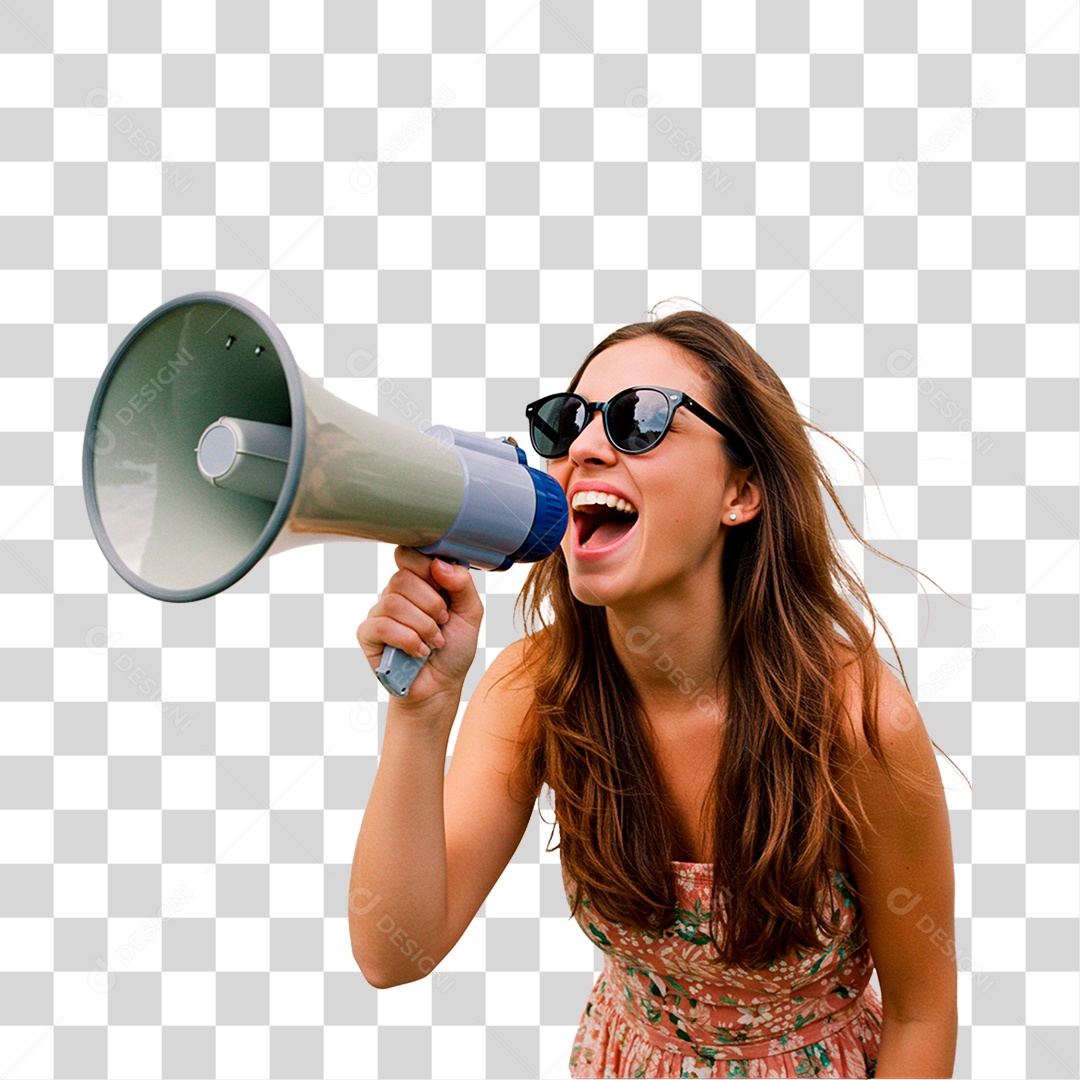 Mulher Segurando Megafone PNG Transparente