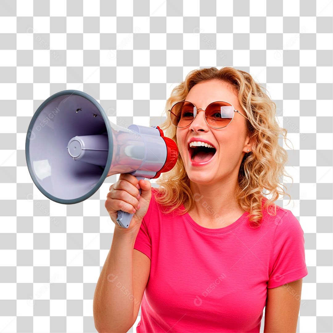 Mulher Segurando Megafone PNG Transparente