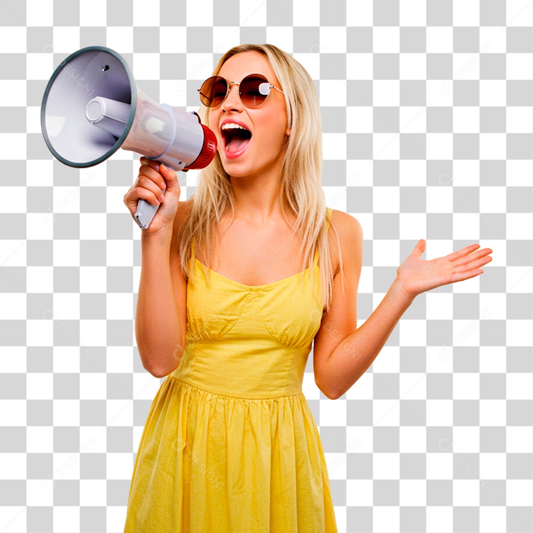 Mulher Segurando Megafone PNG Transparente